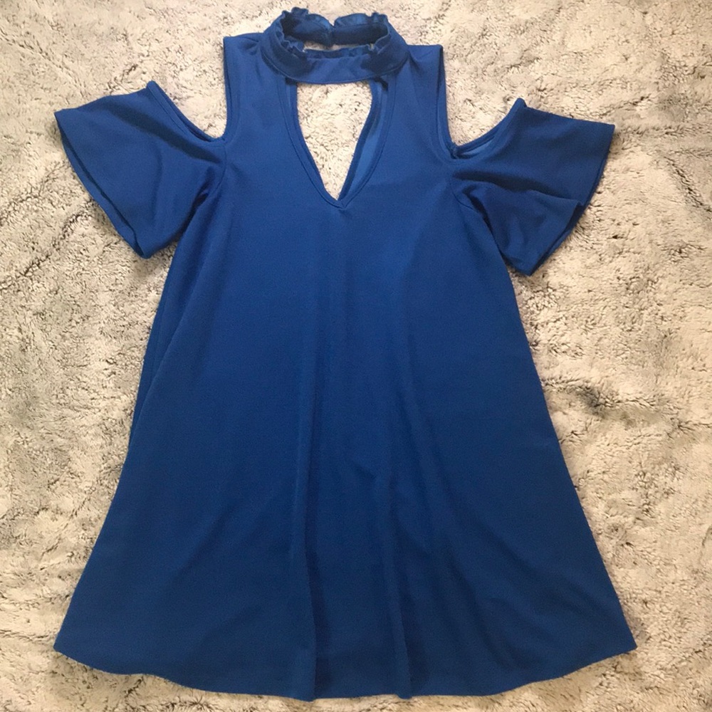 Blue Ruffle Neck Mini Dress/Tunic